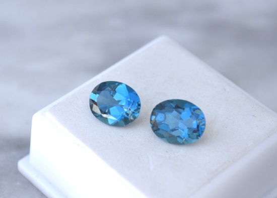 6.33 Carat Matched Pair of London Blue Topaz