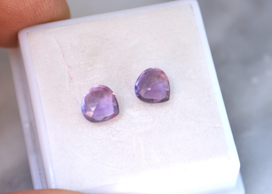 2.48 Carat Matched Pair of Pear Checkerboard Cut Amethyst
