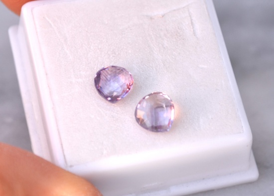 2.61 Carat Matched Pair of Pear Checkerboard Cut Amethyst