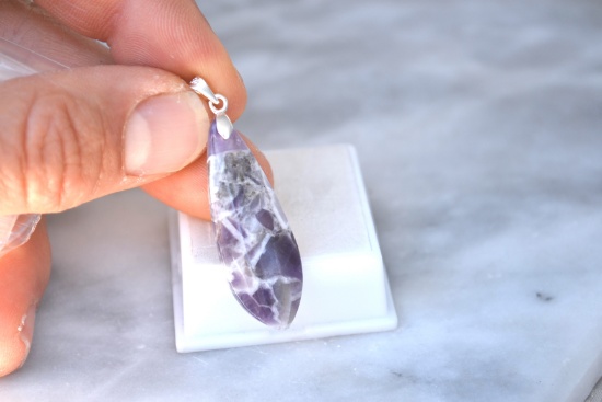 Amethyst Chevron Pendant with Sterling Silver Bale
