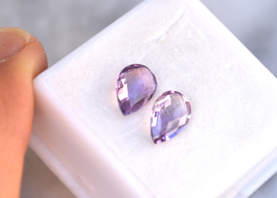 2.73 Carat Matched Pair of Pear Checkerboard Cut Amethyst