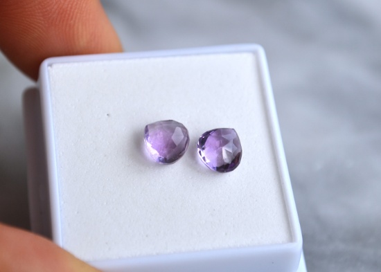 2.46 Carat Matched Pair of Pear Checkerboard Cut Amethyst