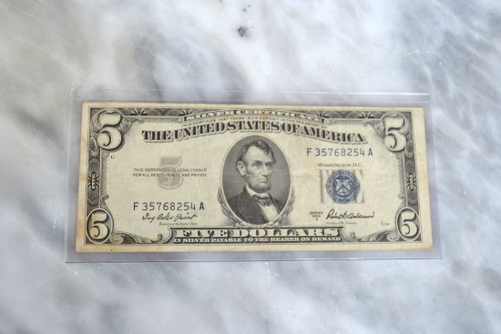 1953-A $5 Silver Certificate Dollar Note