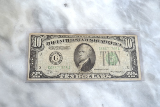 1934-A $10 Lime Seal Dollar Note