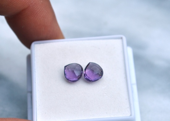 2.68 Carat Matched Pair of Pear Checkerboard Cut Amethyst