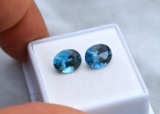 6.41 Carat Matched Pair of London Blue Topaz