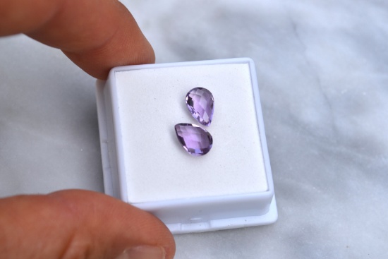 3.14 Carat Matched Pair of Pear Checkerboard Cut Amethyst