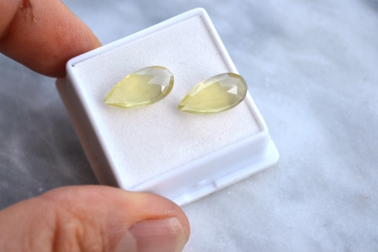 9.30 Carat Matched Pair of Checkerboard Cut Lemon Citrine