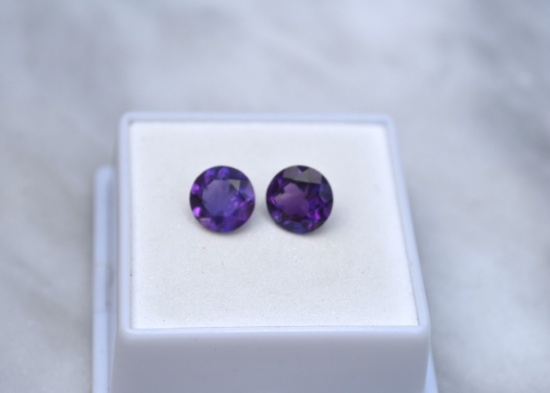 3.16 Carat Matched Pair of Round Cut Amethyst