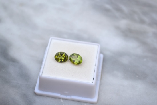 3.65 Carat Matched Pair of Oval Cut Peridots