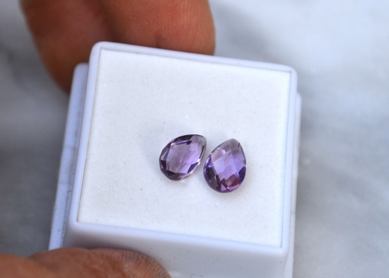 3.32 Carat Matched Pair of Checkerboard Cut Amethyst