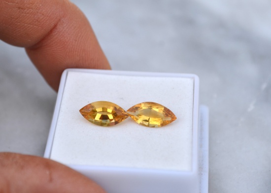 2.97 Carat Matched Pair of Fancy Marquise Cut Citrine