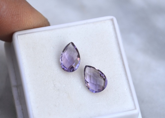 3.06 Carat Matched Pair of Checkerboard Cut Amethyst