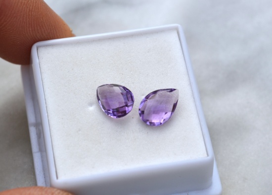 2.75 Carat Matched Pair of Checkerboard Cut Amethyst