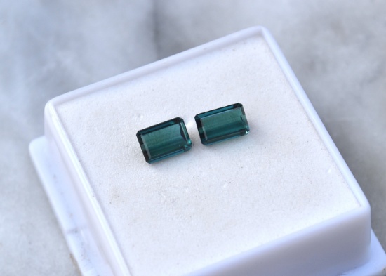 2.02 Carat Matched Pair of Blue-Green Indicolite Tourmaline