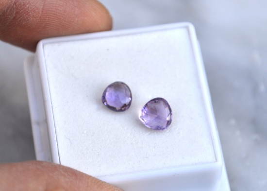 2.33 Carat Matched Pair of Checkerboard Cut Amethyst