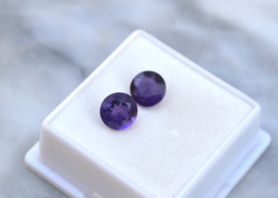 3.31 Carat Matched Pair of Round Cut Amethyst