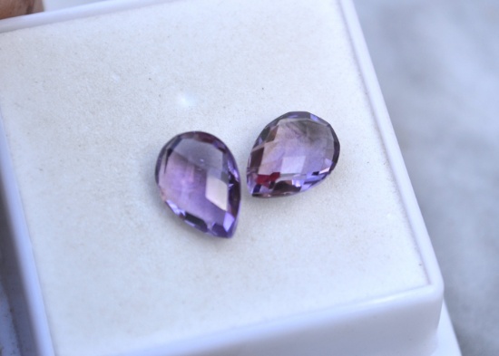 3.65 Carat Matched Pair of Checkerboard Cut Amethyst
