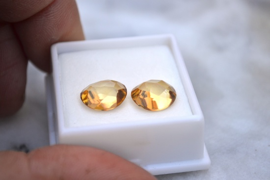 6.43 Carat Matched Pair of Checkerboard Cut Citrines