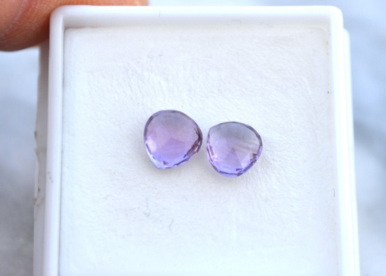 2.13 Carat Matched Pair of Checkerboard Cut Amethyst