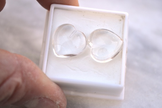 20.30 Carat Matched Pair of Heart Shaped Quartz Crystals