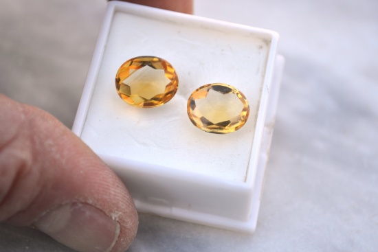 7.58 Carat Matched Pair of Oval Checkerboard Cut Citrines