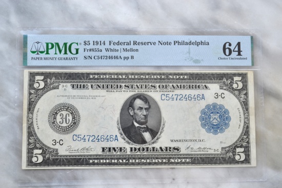 1914 $5 Philadelphia Bill Graded 64