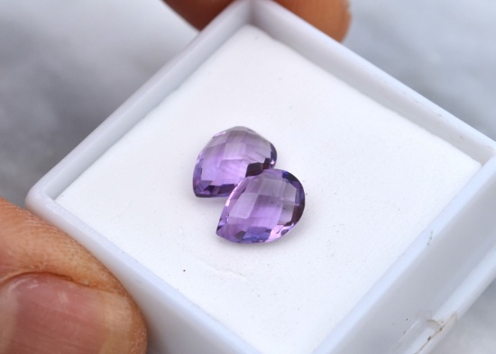 3.11 Carat Matched Pair of Checkerboard Cut Amethyst