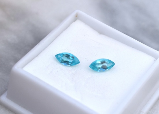 1.27 Carat Matched Pair of Neon Blue Apatite