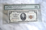 1929 $20 Brown Seal Note, Minneapolis Graded 55 PMG