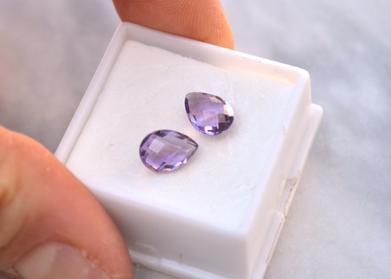 3.59 Carat Matched Pair of Checkerboard Cut Amethyst