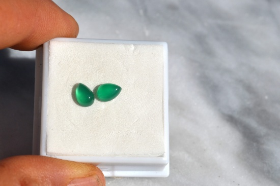 1.48 Carat Matched Pair of Pear Cut Green Onyx
