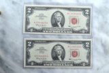Set of 2 -- 1963 $2 Red Seal Notes -- Sequential and Uncirculated