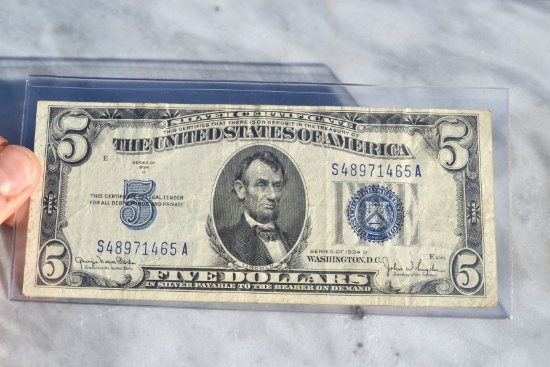 1934 $5 Silver Certificate Note