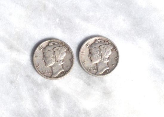 Pair of Mercury Dimes -- 90% Silver