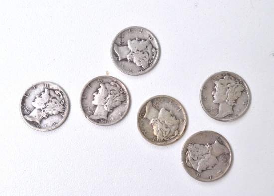 Set of 6 Mercury Dimes