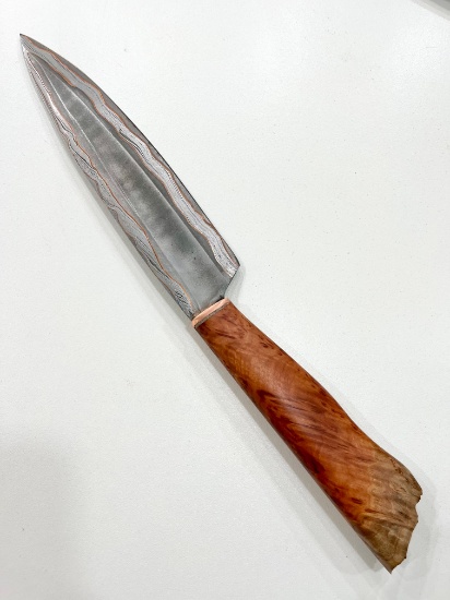 High End, Handmade, Professional Chef Knife with Live Edge Amboyna Handle