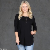 3/4 Sleeve Button Tunic, Long Sleeve Crossover Top