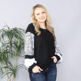 Colorblock Leopard Top, Extra Long Scoop Neck Tee, Chunky Knit Hoodie Sweater