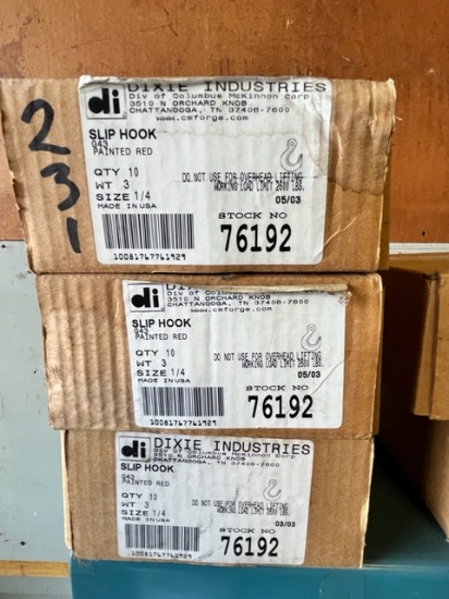 LOT OF (3) BOXES OF DIXIE INDUSTRIES SLIP HOOKS -