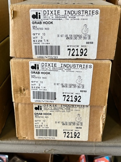 LOT OF (6) BOXES OF DIXIE INDUSTRIES 1/4" GRAB HOOKS