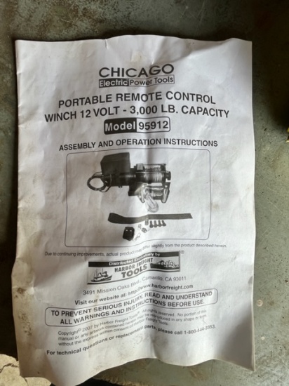 CHICAGO ELECTRIC 3000 LB WINCH - APPEARS UNUSED IN ORGINAL BOX