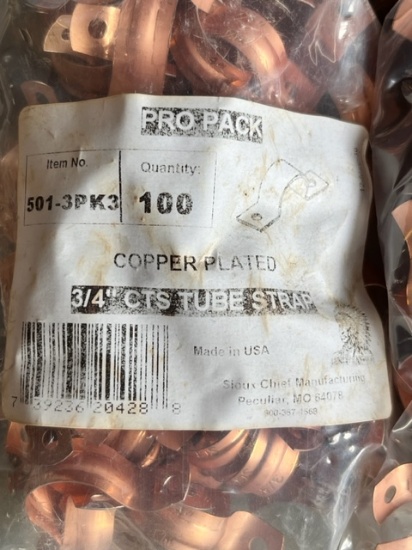 BOX OF COPPER PLATED 3/4" CTS TUBE STRAPS