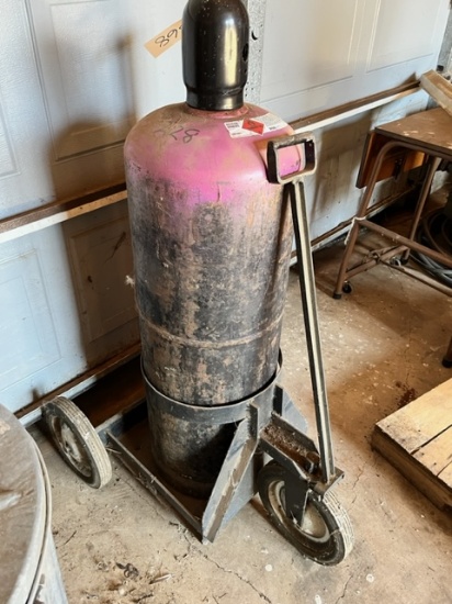 ACETYLENE TANK ON ROLLING CART - TANK APPEARS TO BE FULL