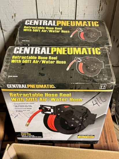 (2) CENTRAL PNEUMATIC RETRACTABLE HOSE REELS