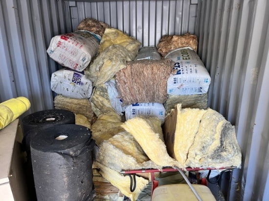 CONTENTS OF THE CONTAINER - (4) ROLLS OF FELT - R25 INSULATION - (3) METAL CABINETS