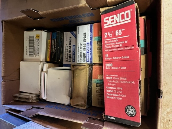 BOX OF VARIOUS BRAD NAILS (SENCO AND OTHER BRANDS)