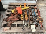 PALLET OF TRACTOR ACCESSORIES - DRAWBARS - SHAFTS-TURNBUCKLE