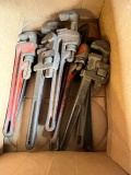 BOX OF VARIOUS PIPE WRENCHES