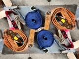 BOX OF VARIOUS RATCHETING TIE-DOWN STRAPS